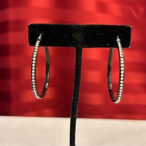 Origami Owl Black and Silver Hoop Earrings with Clear Stones